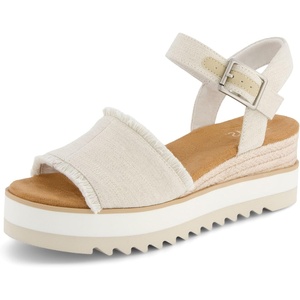 image:imageTOMS Womens Diana Wedge Heel Sandal Leather Upper RopeWrapped Midsole Adjustable Strap Buckle OrthoLite Insole  Adjustable Ankle Buckle Fit CloudBound Foam Comfort Lightweight Rope Midsole Textured EVA Outsole Wedge Sandals for WomenWhite Onyx Textured DenimFray