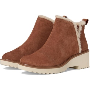 image:imageTOMS Womens Maude Wedge Boot Leather Upper OrthoLite Insole Side Zip LightweightAmber Brown SuedeFaux Fur